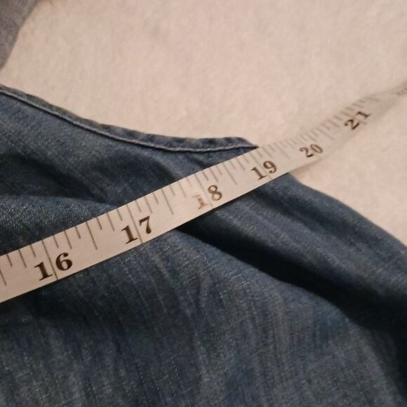 Chelsea & Theodore Denim Off the Shoulder Ruffle Mini Dress Blue Size L - Picture 8 of 12